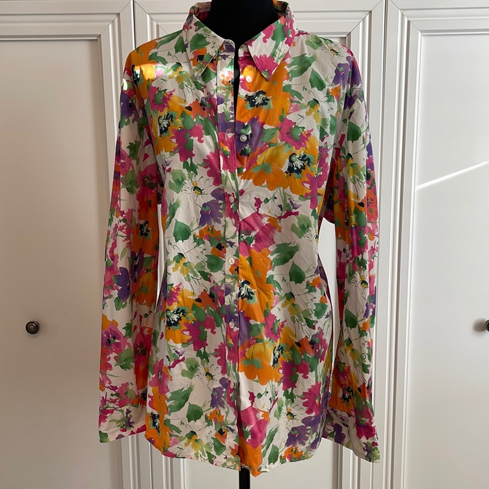 Chaps floral print long sleeve button front shirt